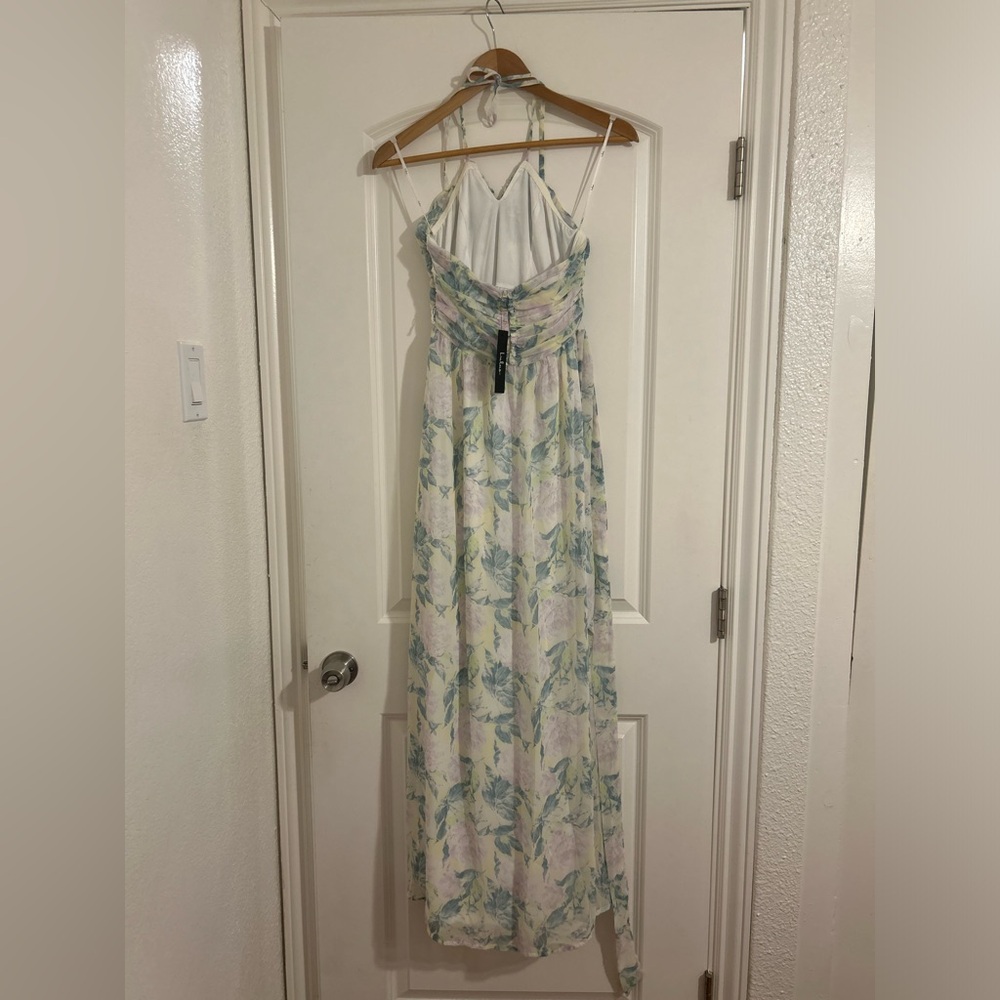 NWT Effortlessly Abloom Green Multi Floral Ruched Halter Maxi Dress Sz XS - Picture 12 of 13